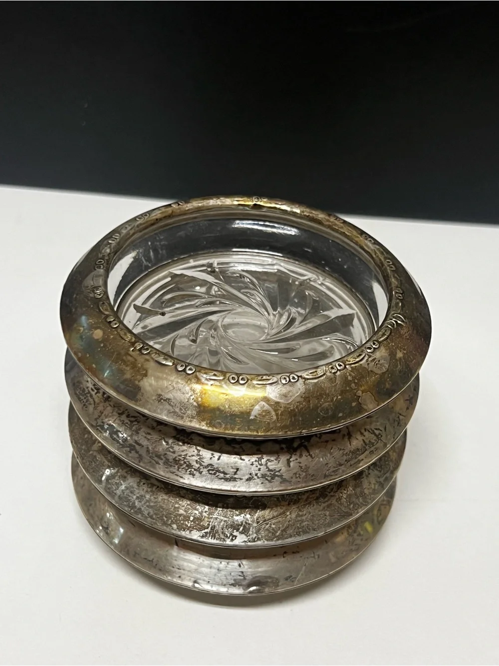 Vintage Set 4 Amston Sterling Silver Coasters